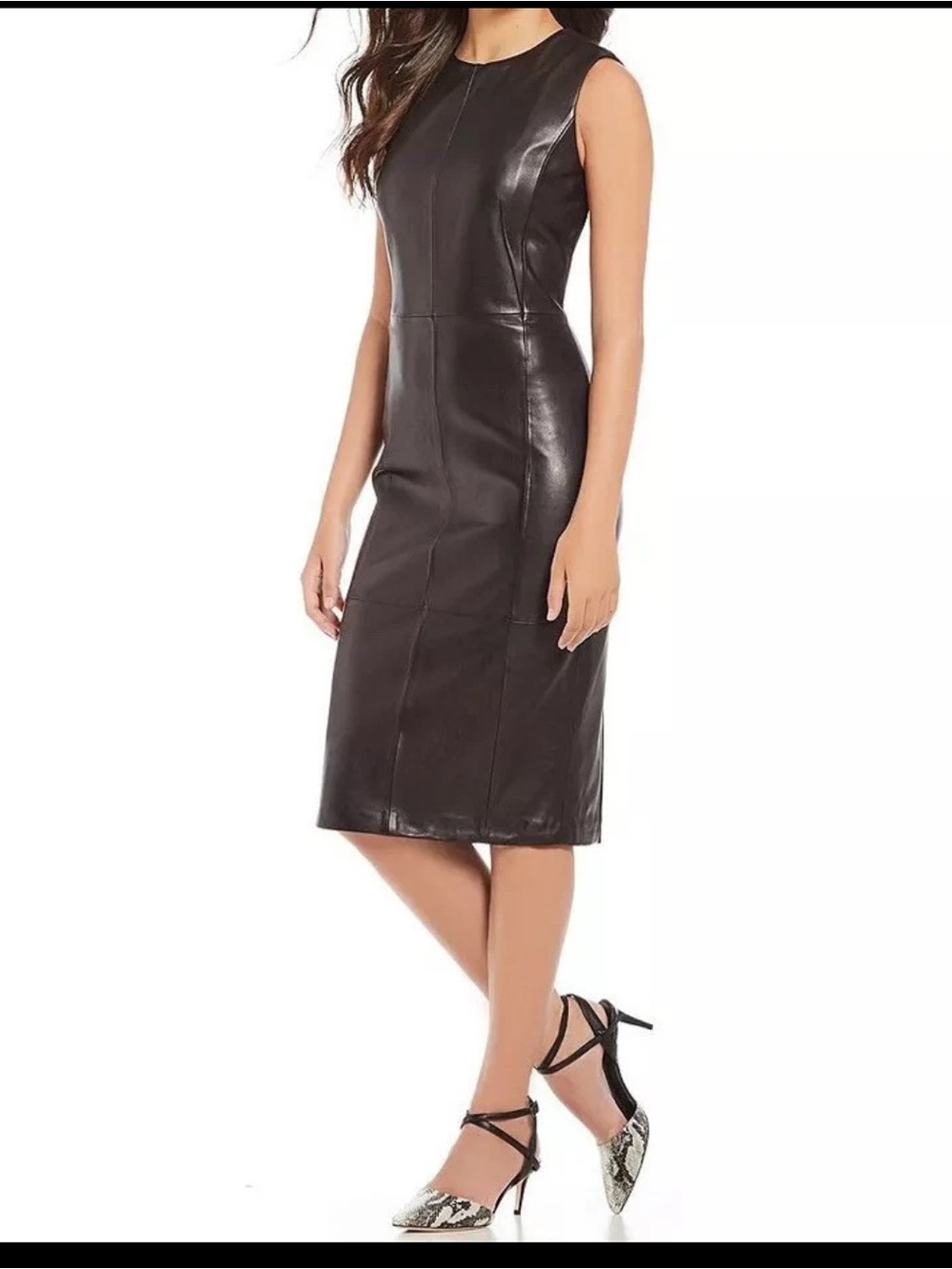Antonio Melani black 100% genuine leather dress back zip 8